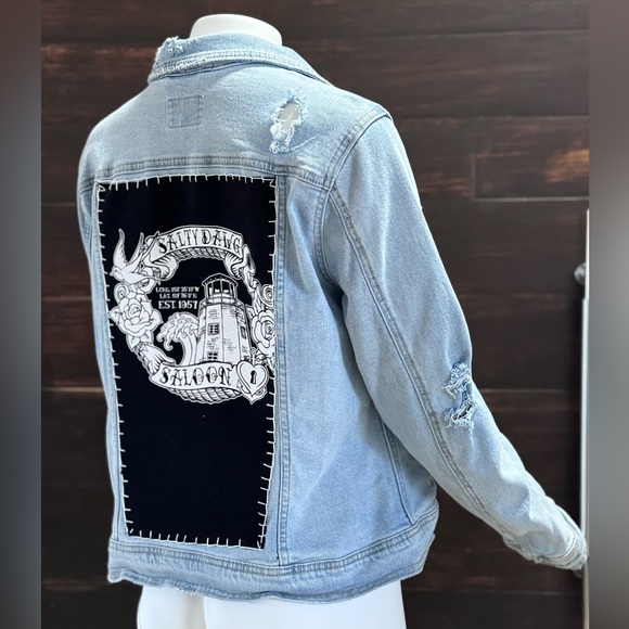 Salty Dawg Saloon Distressed Denim Universal Threads Jacket- Vintage Vibes - Picture 6 of 14